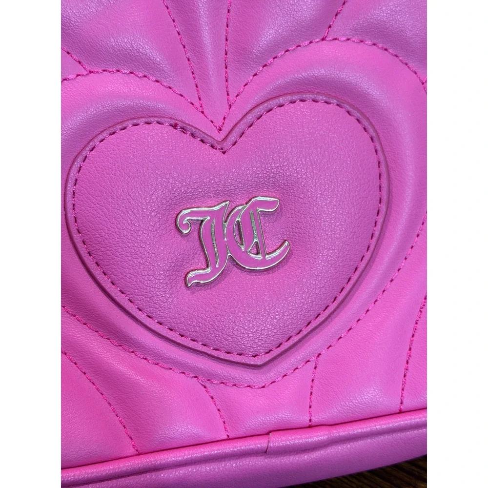 Juicy Couture Crossbody Bag Women Pink Quilted Heart Camera Bag OS